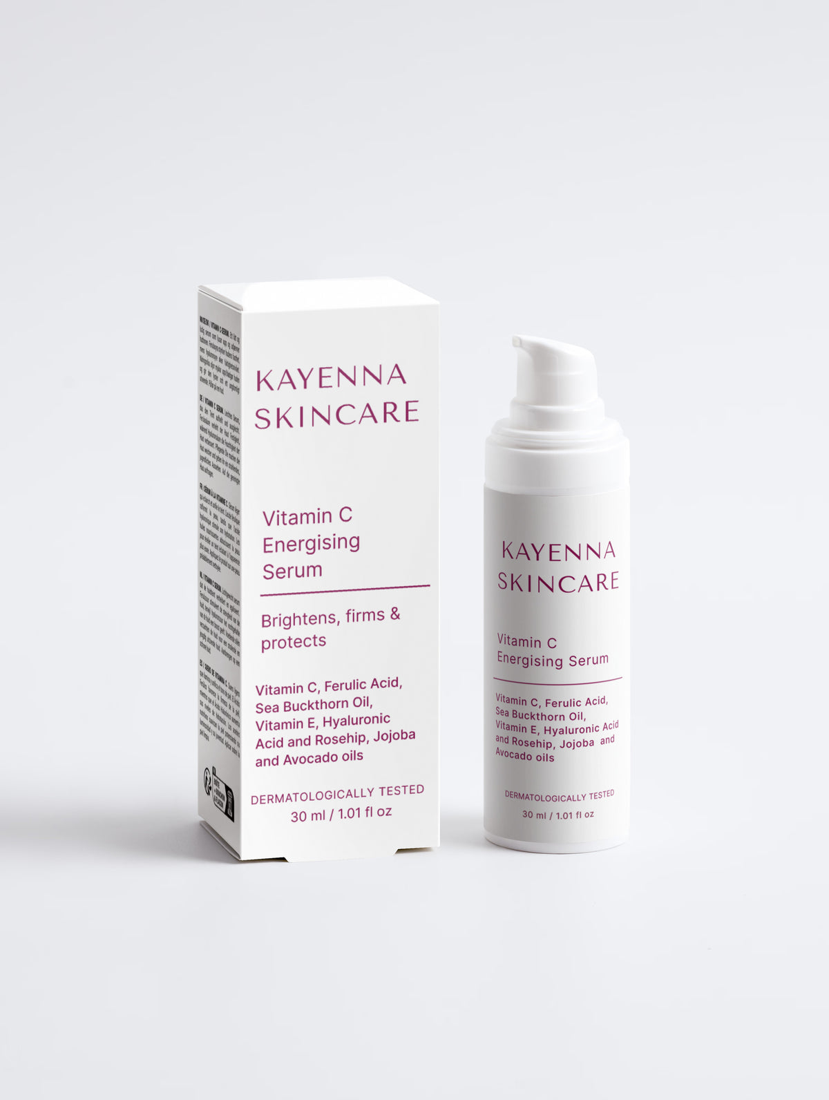 Frasco e caixa do sérum de vitamina C Kayenna